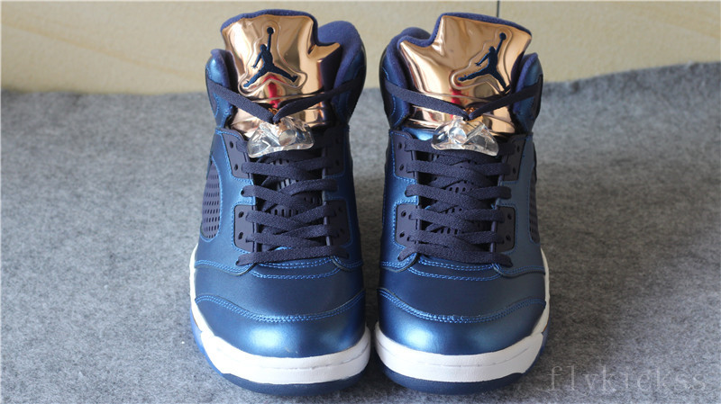 Authentic Air Jordan 5s Olympic Bronze Blue